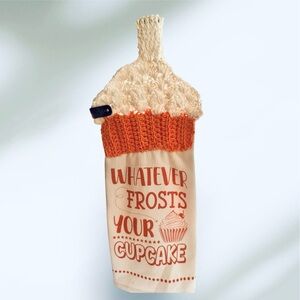 NWT Handmade Crochet Cupcake Kitchen Hand Towel